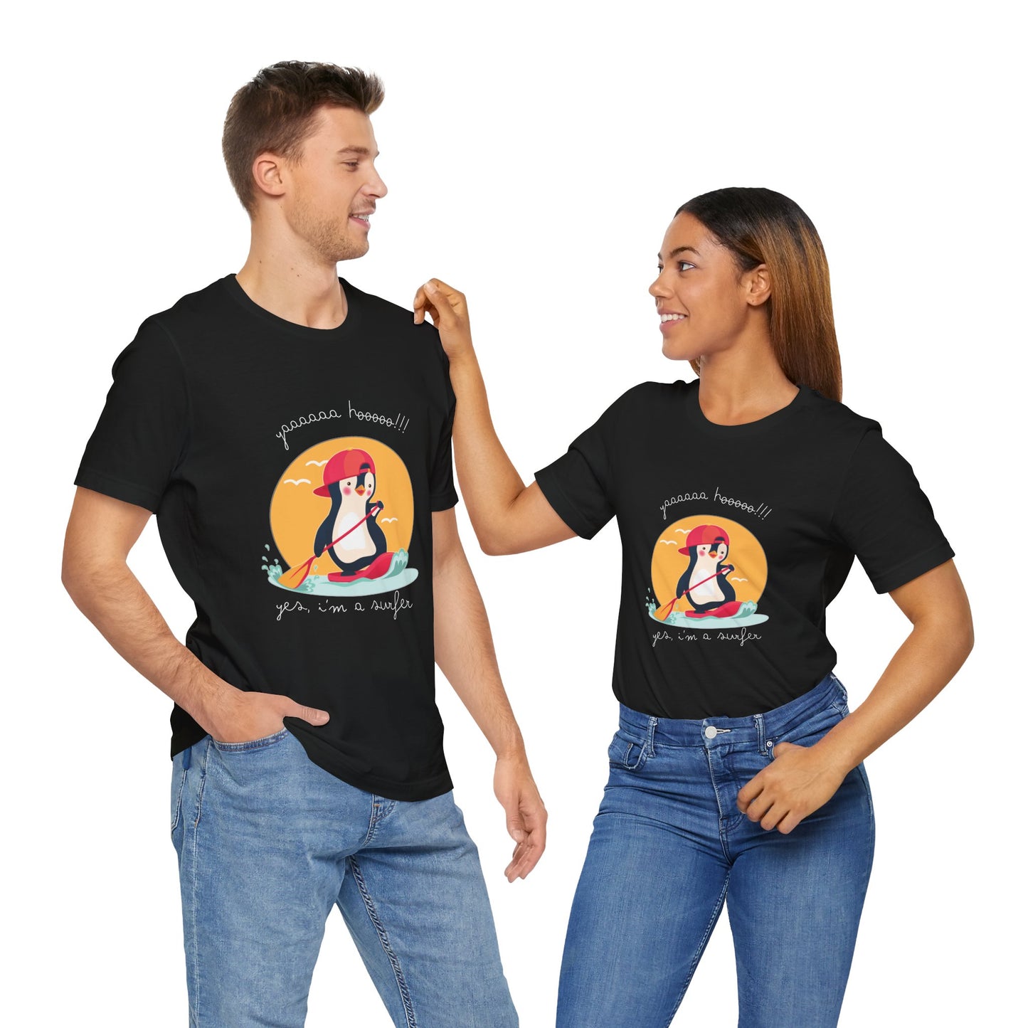 Cute Penguin Surfing Tee, Unisex